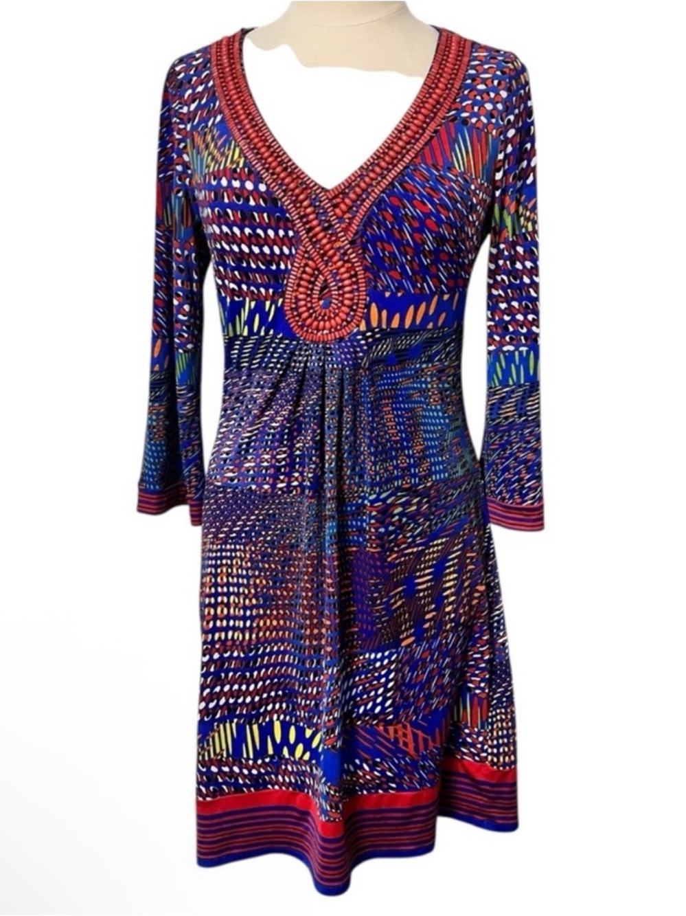 Joseph Ribkoff Multi Print Beaded front Tie
Back Dress Size 10